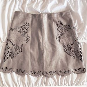 BCBG MaxAzria Pumice Gray Jehnifer Faux-leather Laser-Cut Scalloped Mini Skirt